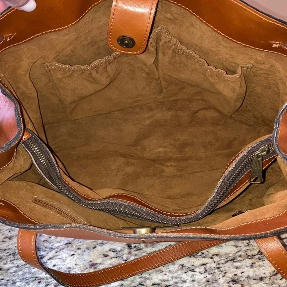 Patricia Nash Embossed Leather Large Tote Brown Tooled Floral Suede Shoulder Bag - Picture 11 of 17